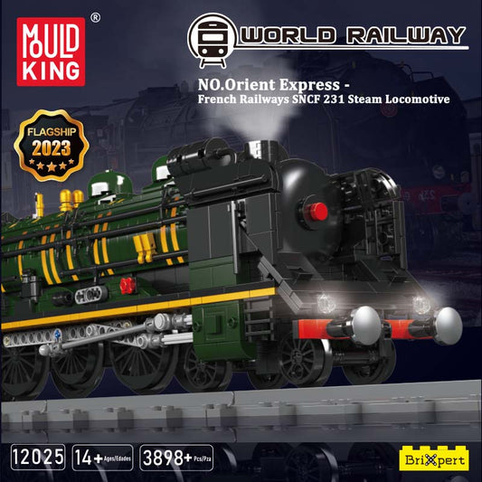 Mould King 12025 Train Building Bricks Toy, MOC Oriental Express Steam Locomotive Lighting Train Building Blocks Set with LED Light, RC Control Train with Motors and Tracks, Gift for Adult/Kids Aged 8+ (3898+ Pieces)