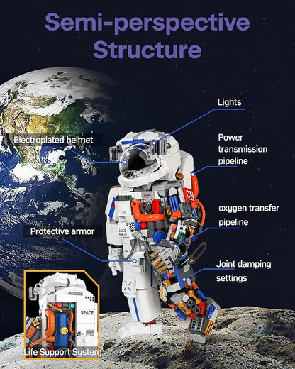 JAKI JK9106 Daybreak Project Space Astronaut, Rocket Set, Compatible with LEGO, Bricks, Semi-see-through Astronaut, Small Building Blocks Toys, Toys for Boys, Spaceman Building Bricks, 900+ PCs